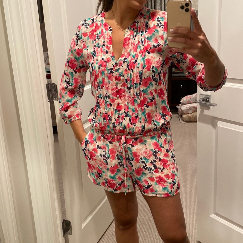 Colorful, floral Joie silk romper, size S